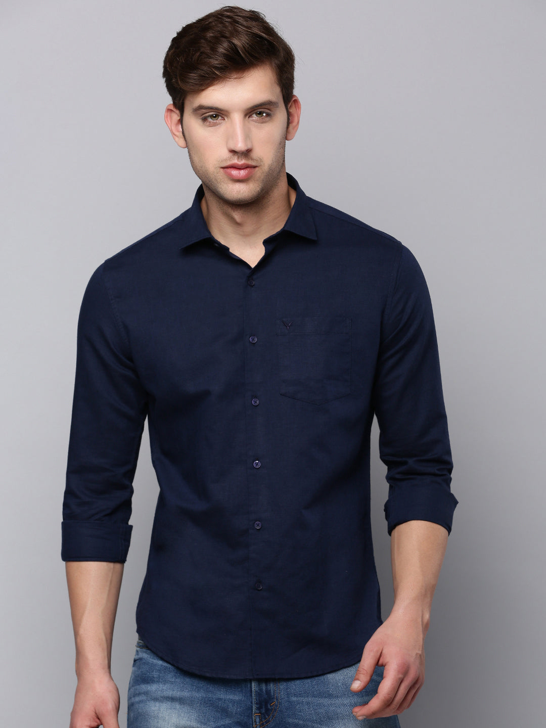 Men's Navy Solid Casual Shirt
