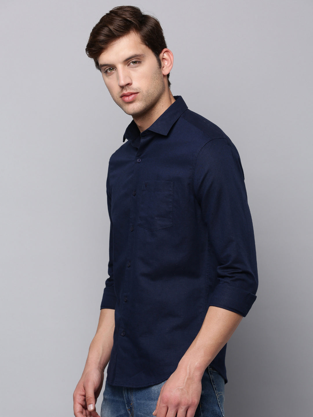 Men's Navy Solid Casual Shirt