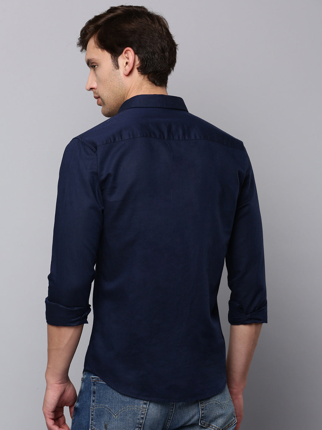 Men's Navy Solid Casual Shirt