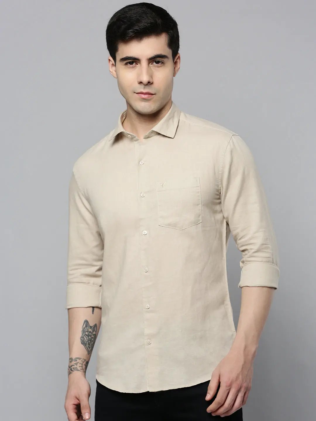 Men's Beige Solid Casual Shirt