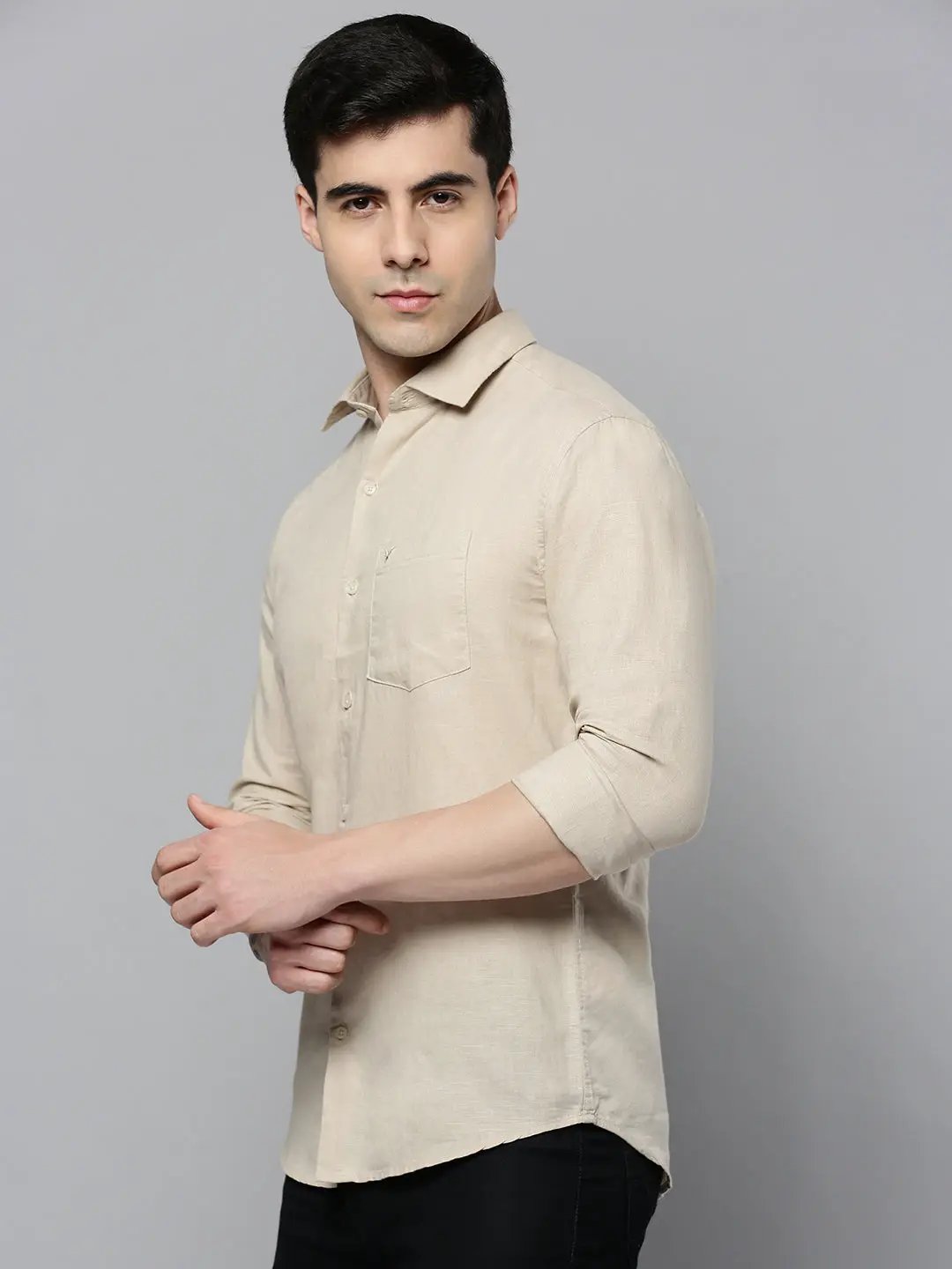 Men's Beige Solid Casual Shirt
