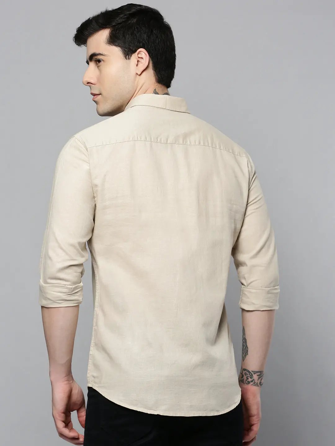 Men's Beige Solid Casual Shirt