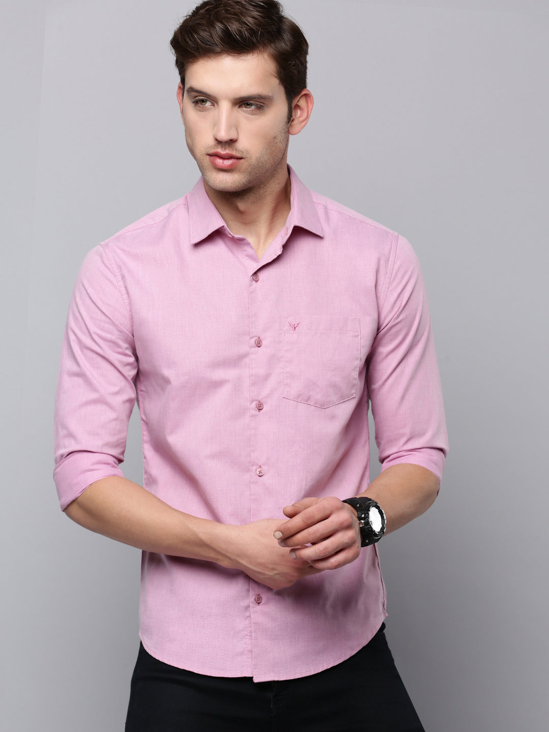 Men Mauve Solid Casual Shirt