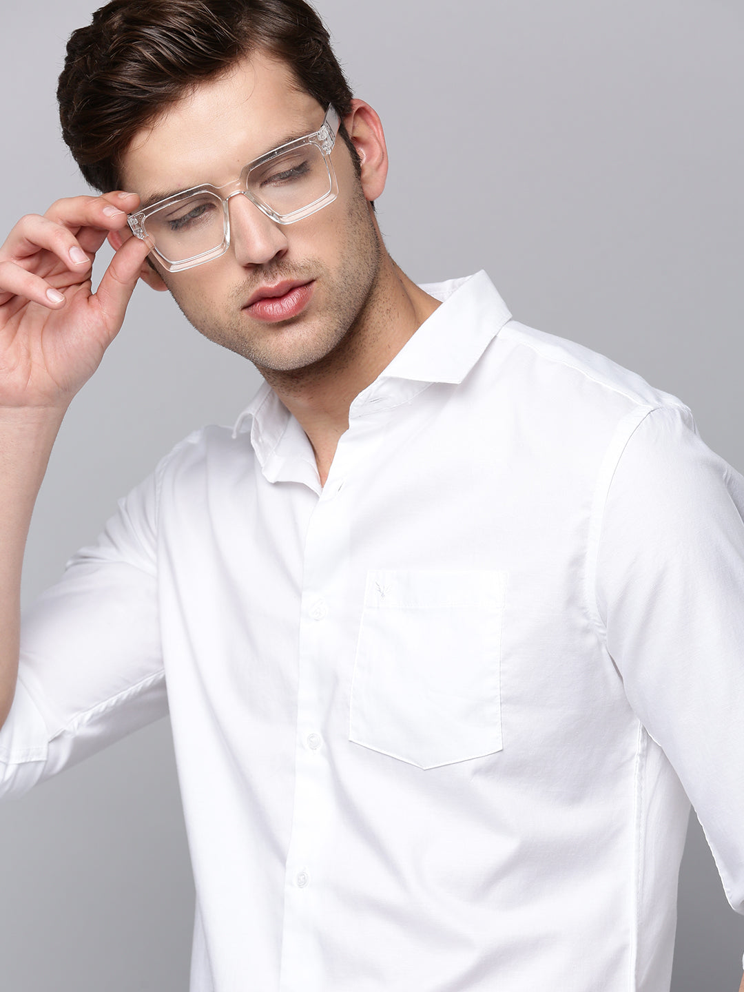Men's White Solid Casual Shirt
