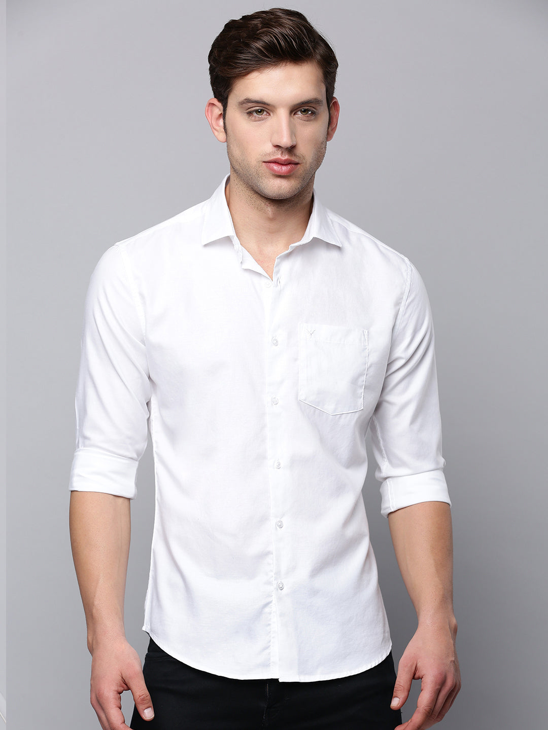 Men's White Solid Casual Shirt