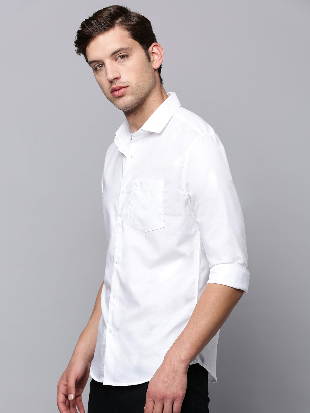 Men's White Solid Casual Shirt