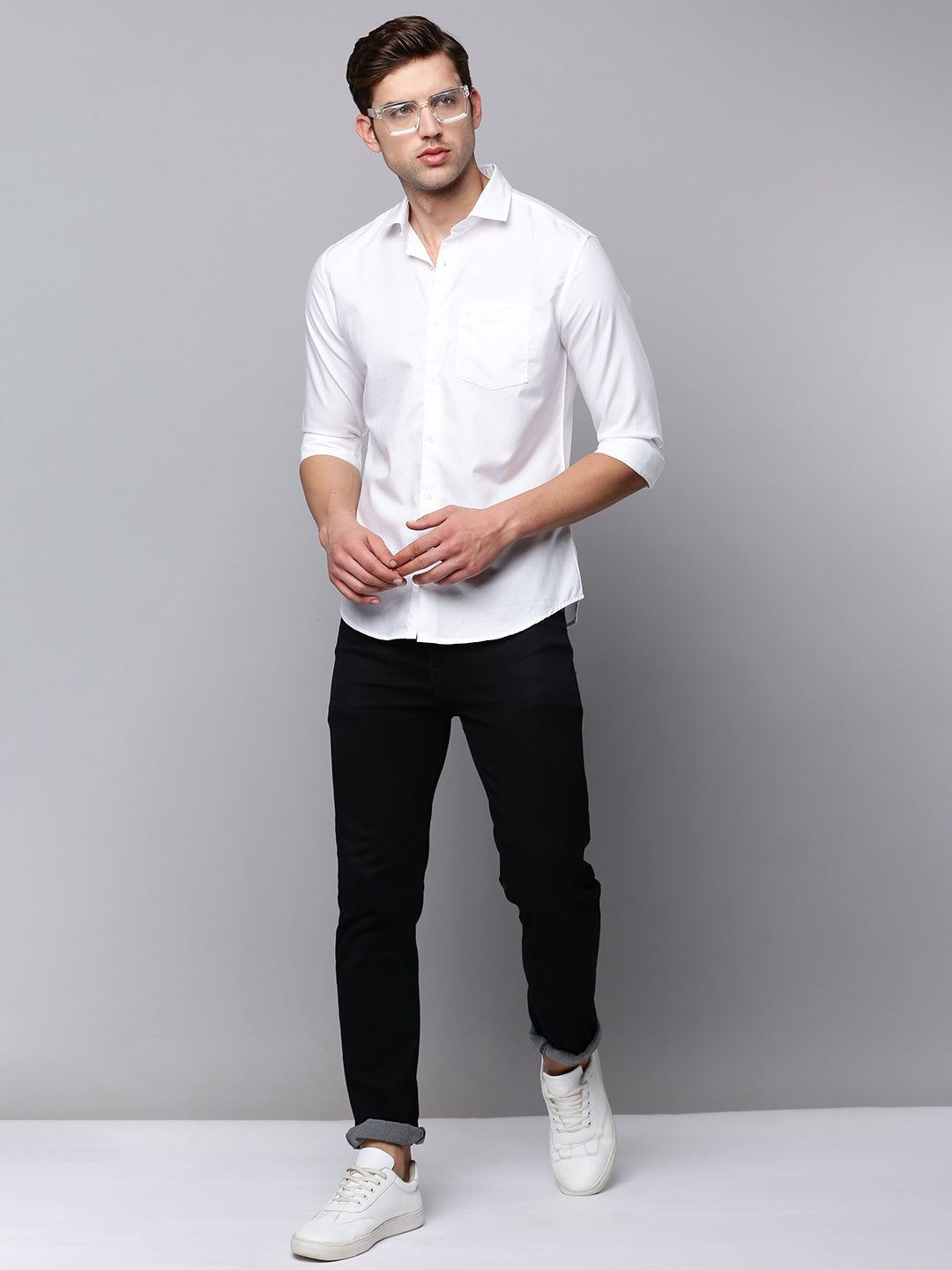 Men's White Solid Casual Shirt