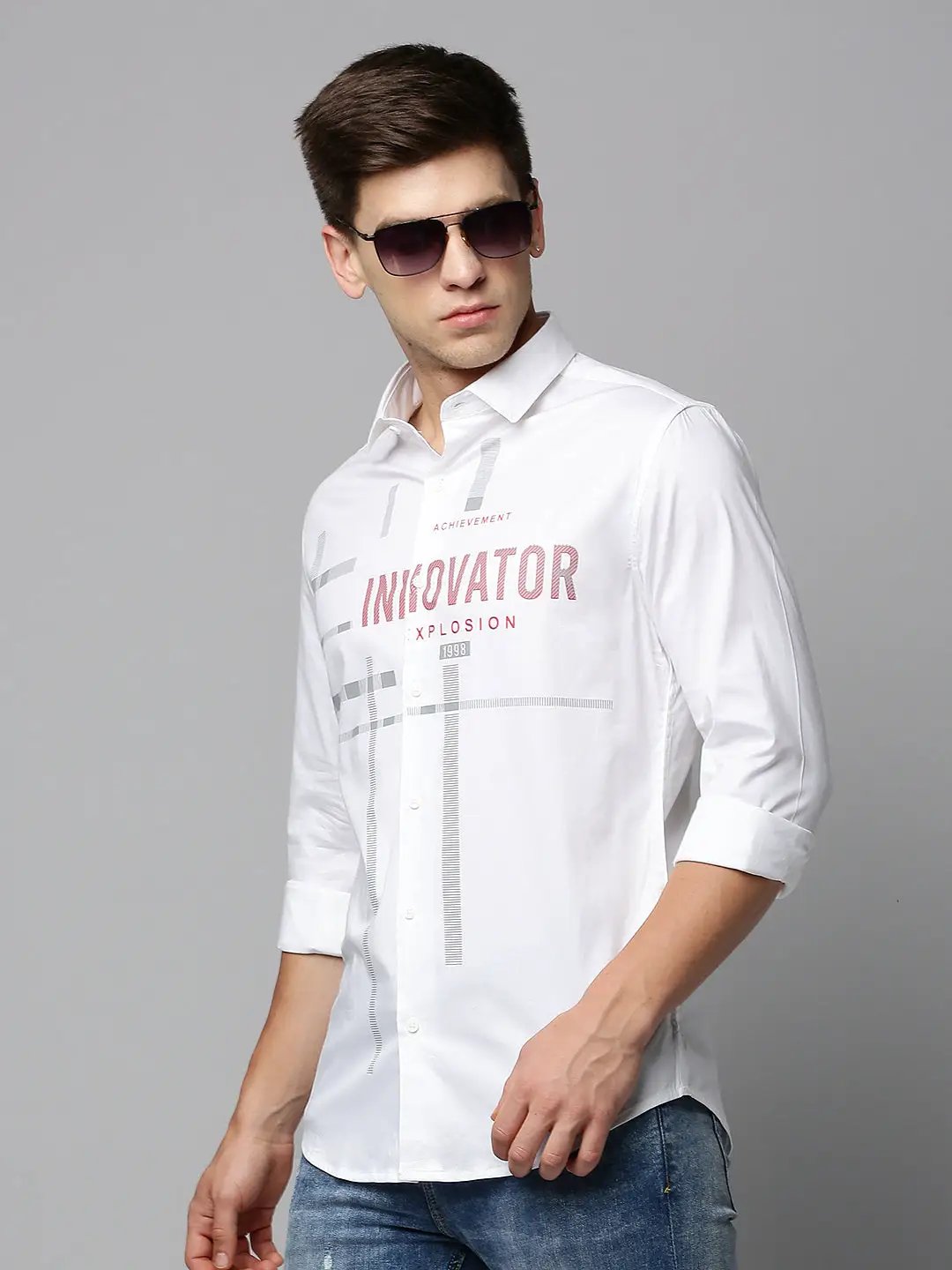 Men's White Printed Casual Shirt
