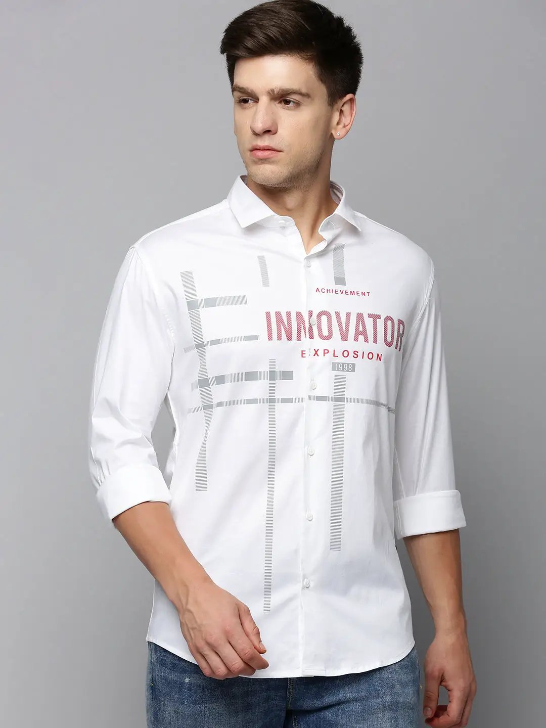 Men's White Printed Casual Shirt