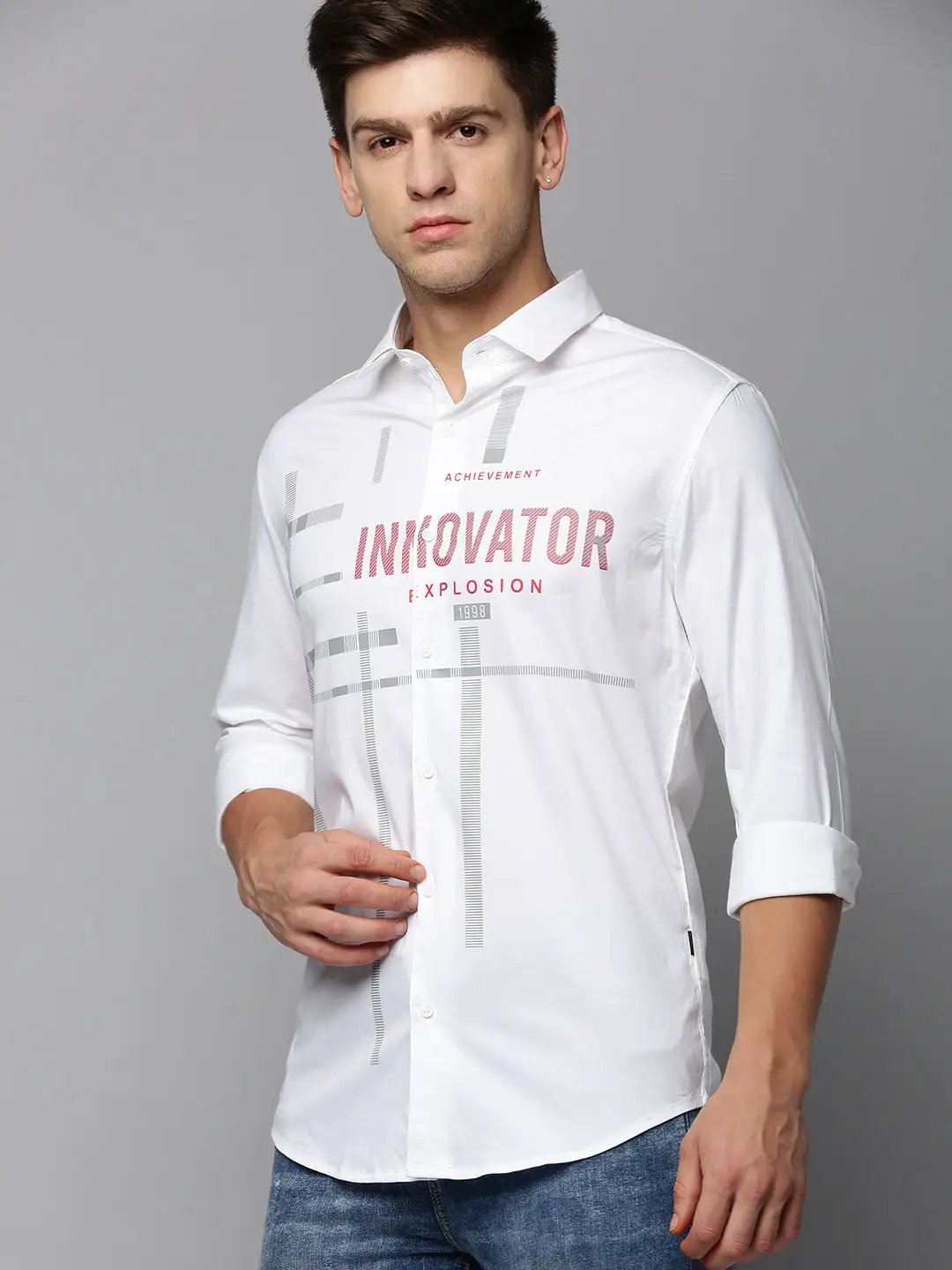 Men's White Printed Casual Shirt