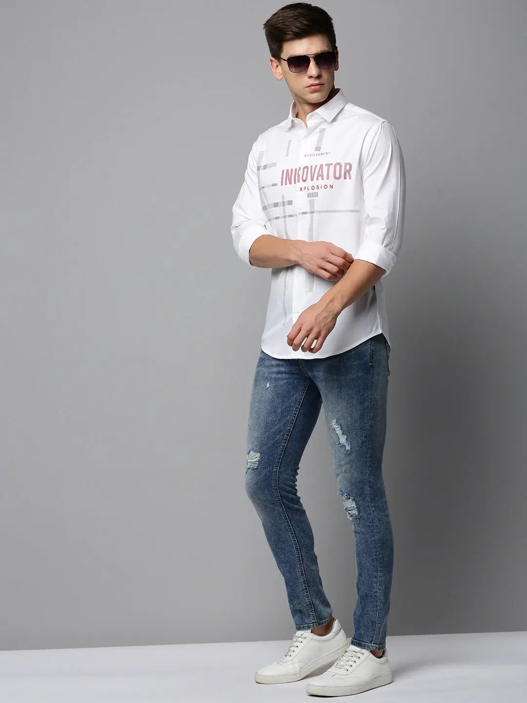 Men's White Printed Casual Shirt
