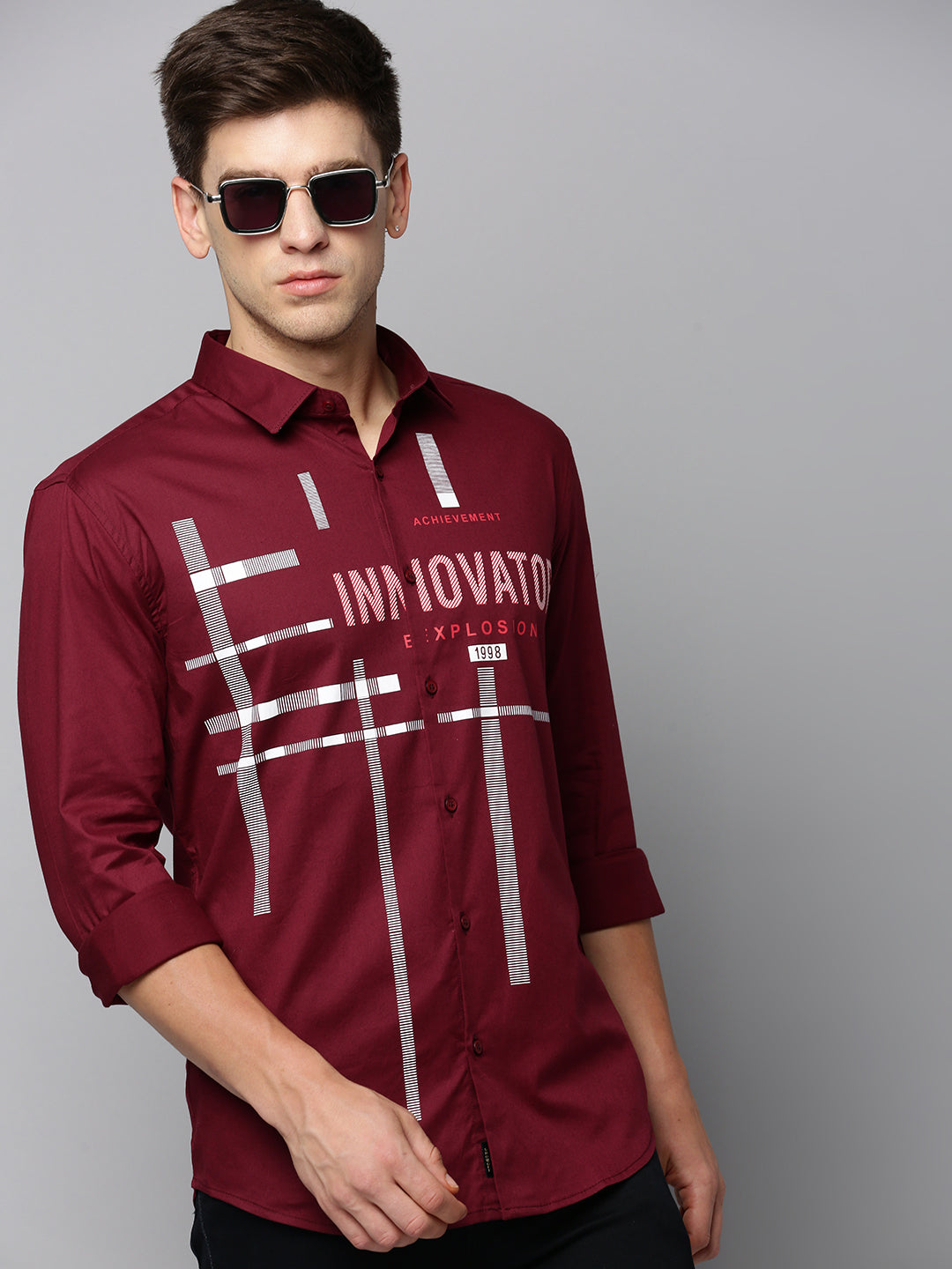 Men Maroon Printed Casual Shirt