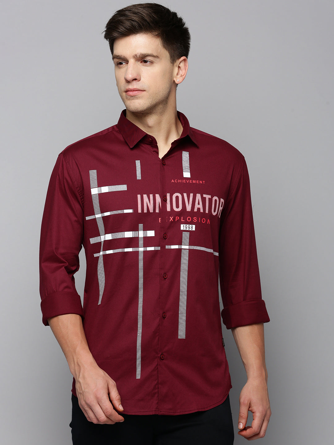 Men Maroon Printed Casual Shirt