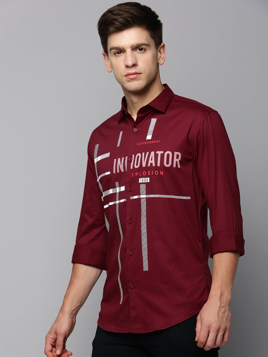 Men Maroon Printed Casual Shirt