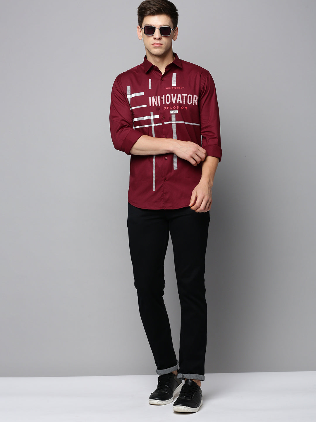 Men Maroon Printed Casual Shirt