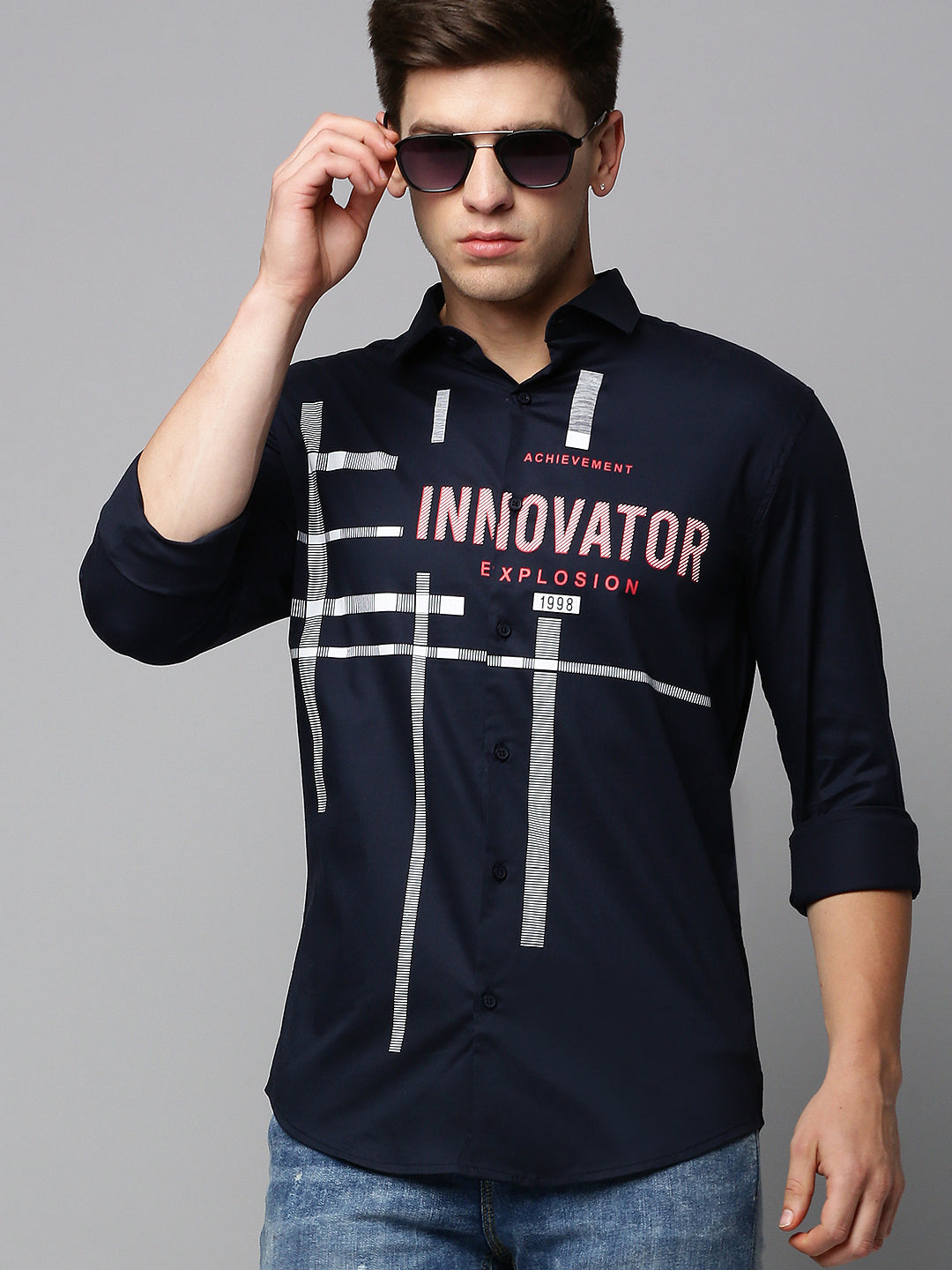 Men Navy Printed Casual Shirt