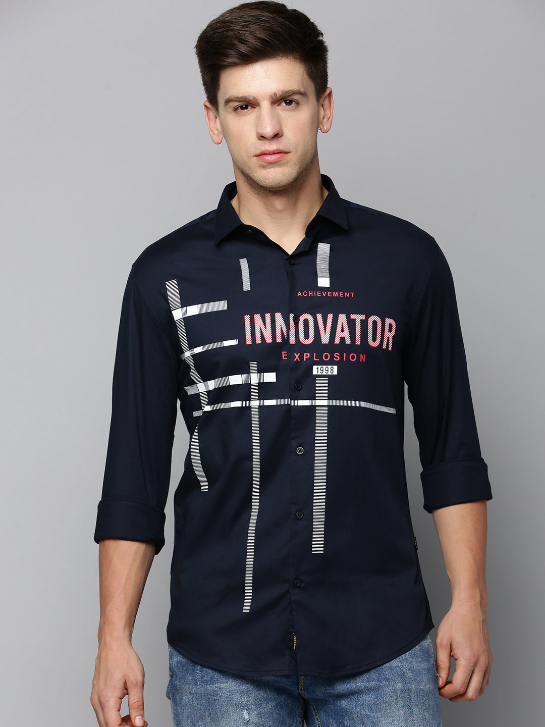 Men Navy Printed Casual Shirt