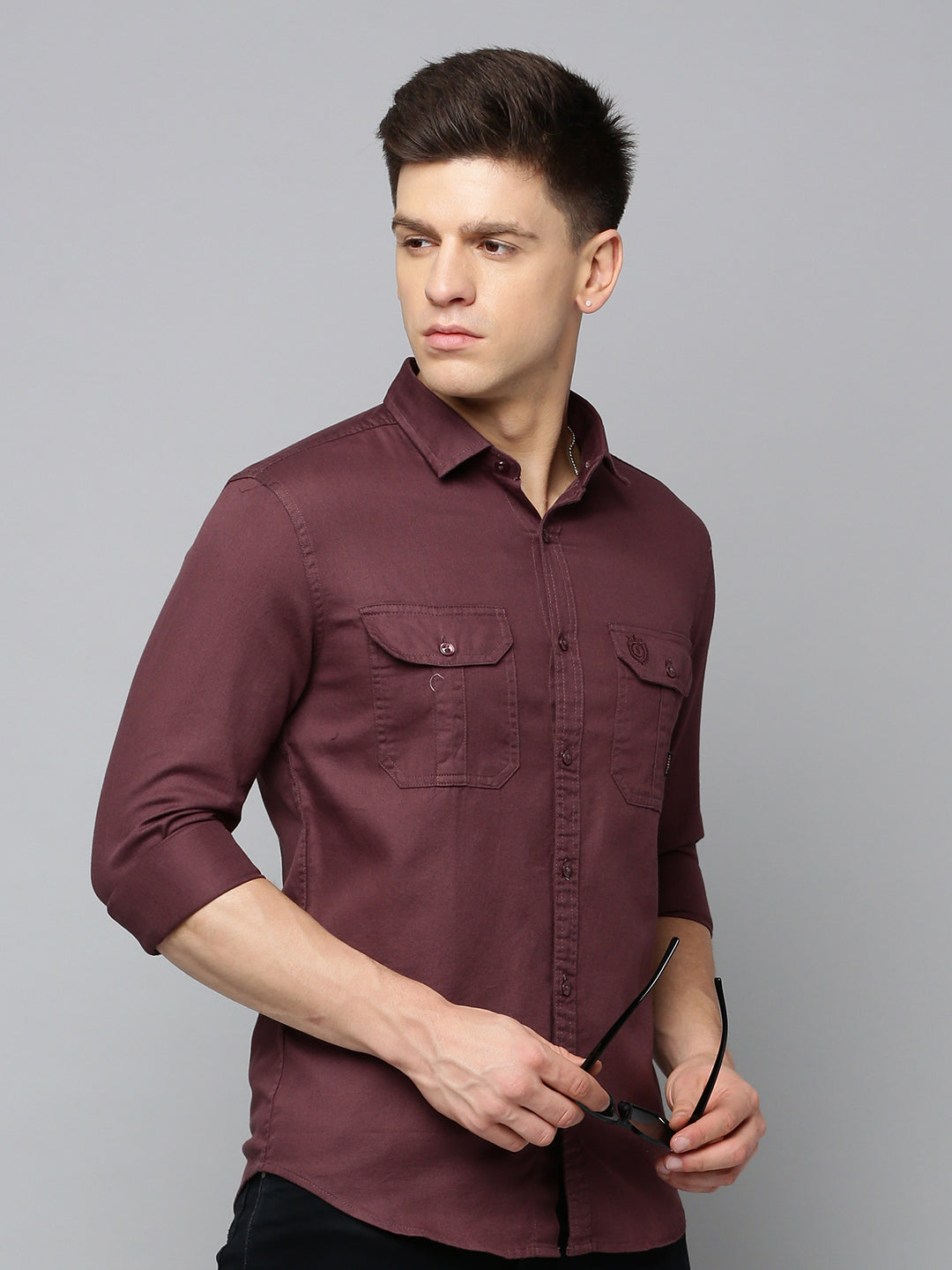 Men Maroon Solid Casual Shirt