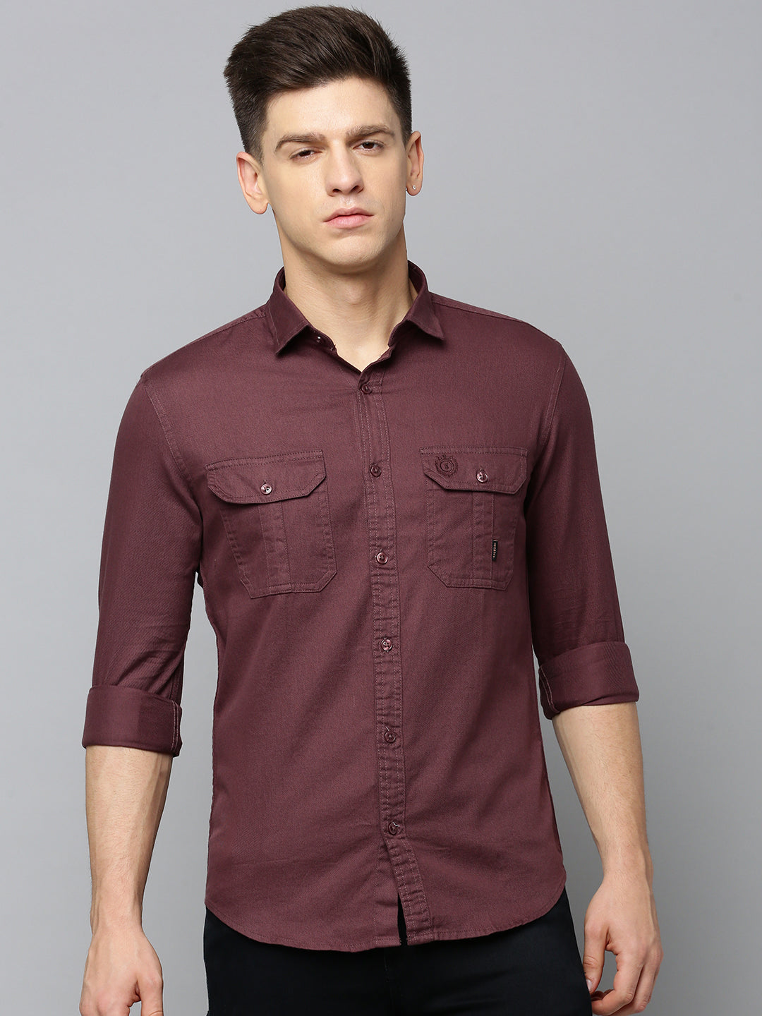 Men Maroon Solid Casual Shirt