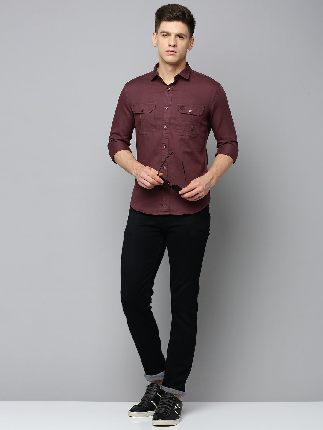 Men Maroon Solid Casual Shirt