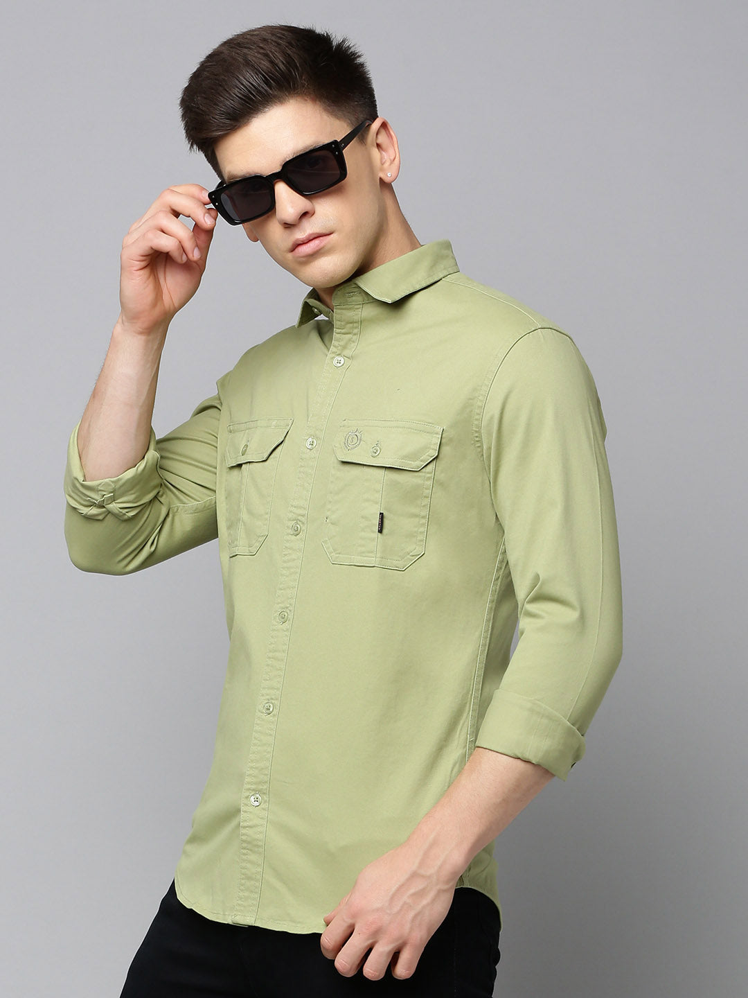 Men Green Solid Casual Shirt