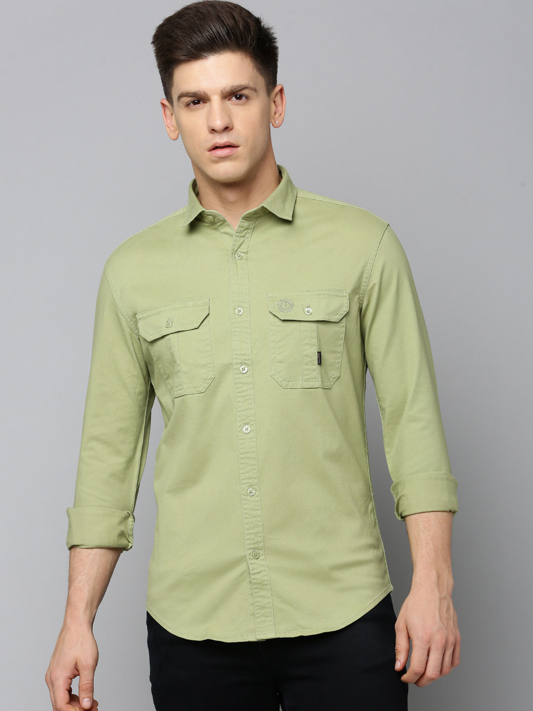 Men Green Solid Casual Shirt