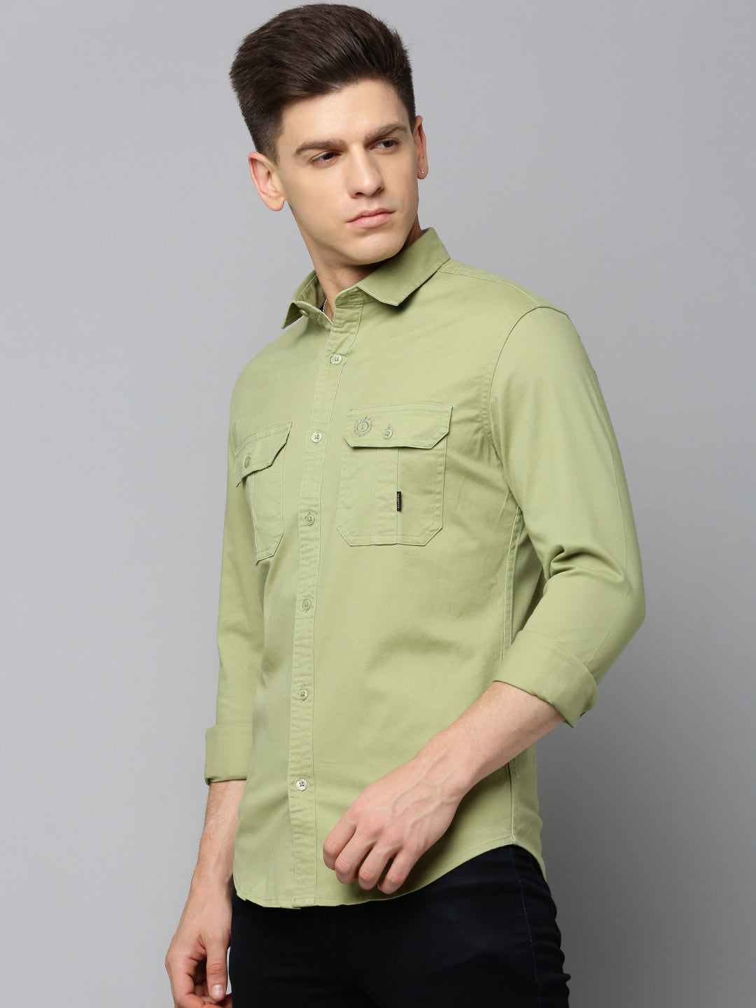 Men Green Solid Casual Shirt