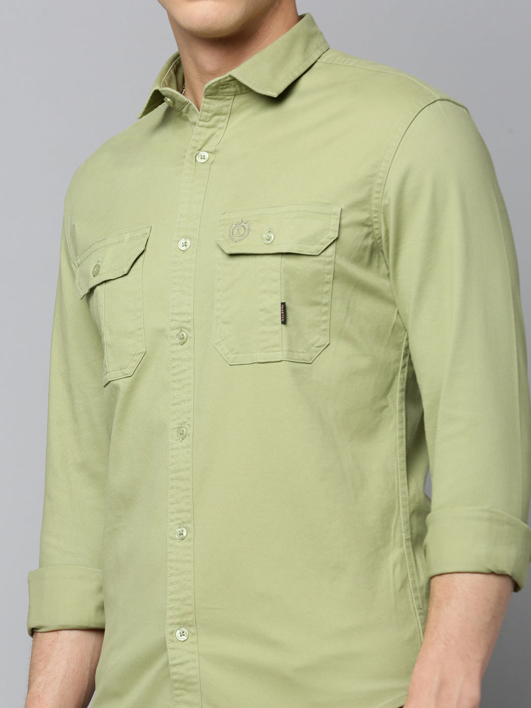 Men Green Solid Casual Shirt