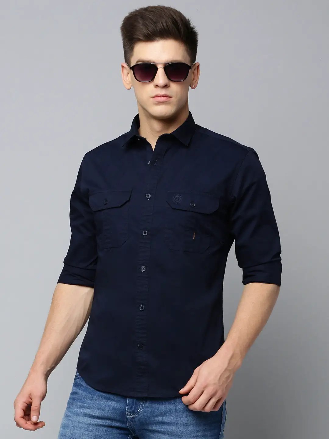 Men's Navy Solid Casual Shirt