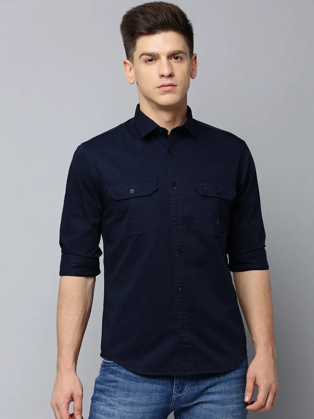 Men's Navy Solid Casual Shirt