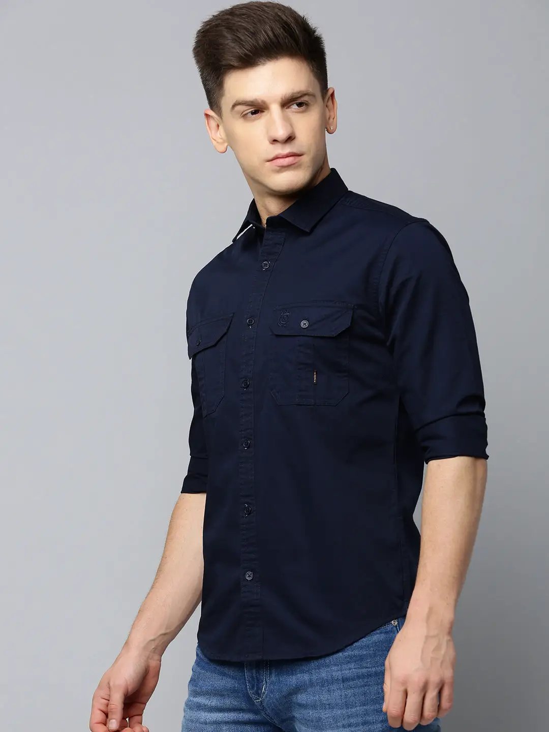 Men's Navy Solid Casual Shirt