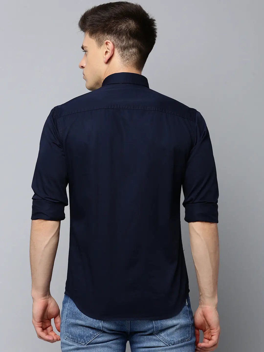 Men's Navy Solid Casual Shirt