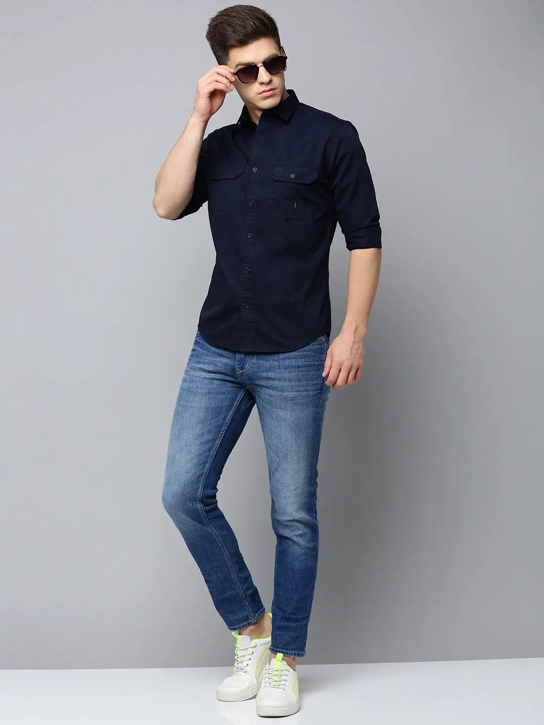 Men's Navy Solid Casual Shirt