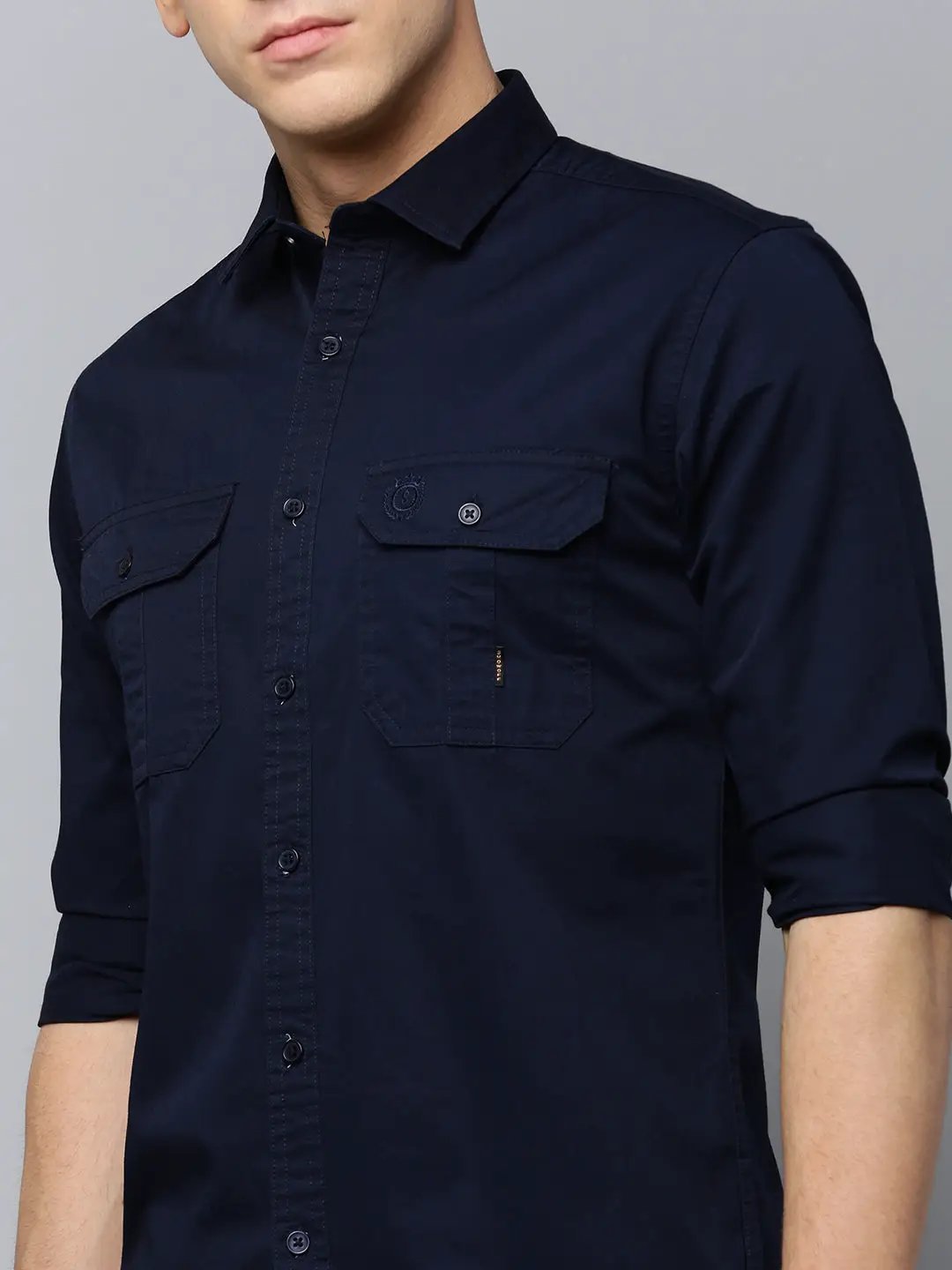 Men's Navy Solid Casual Shirt
