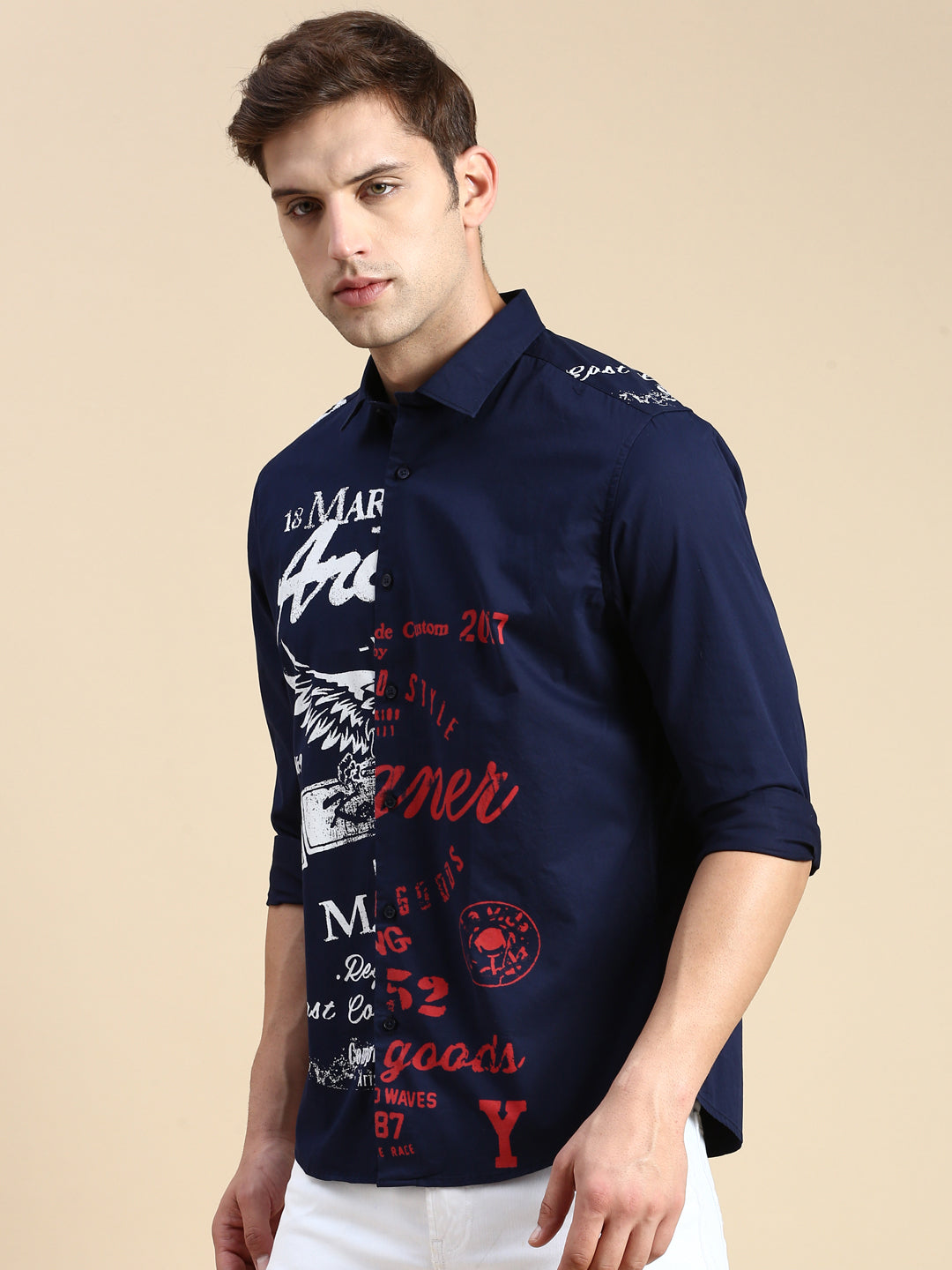 Men Navy Printed Casual Shirt