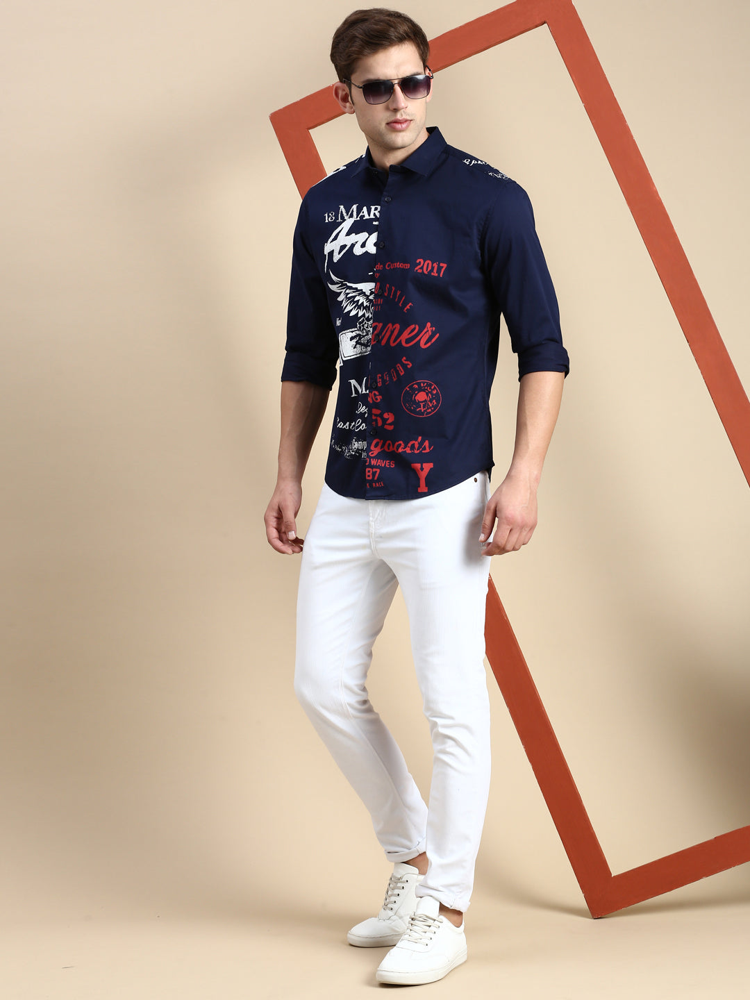 Men Navy Printed Casual Shirt