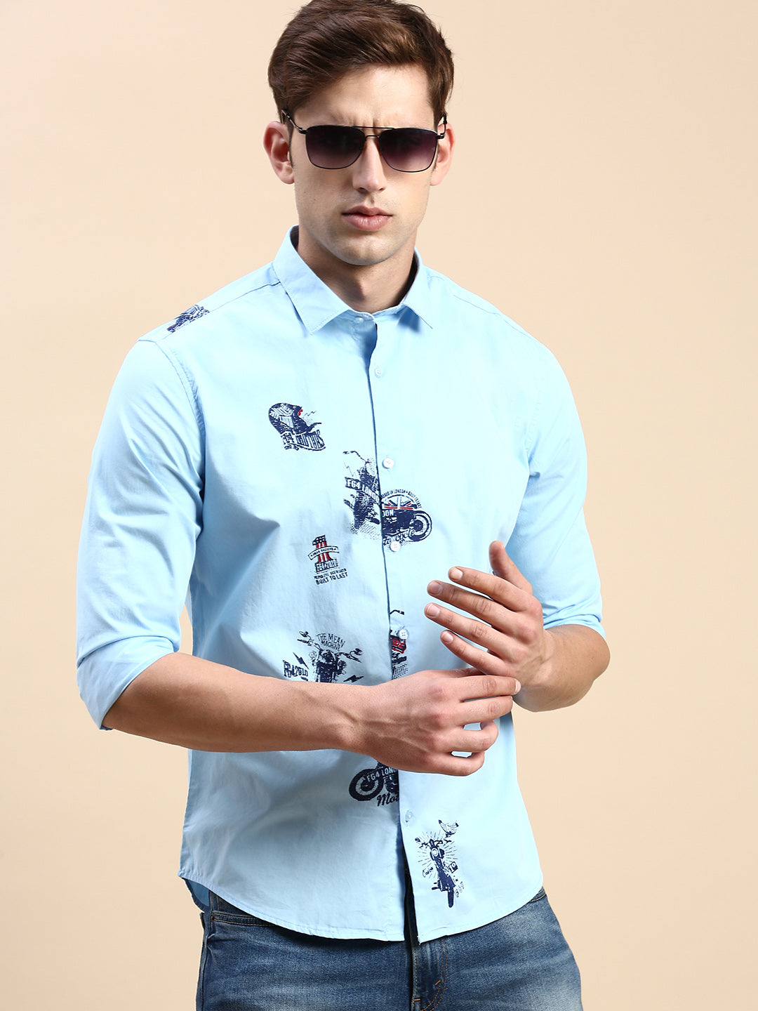 Men Blue Printed Casual Shirt