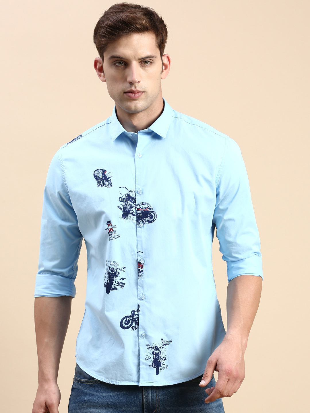 Men Blue Printed Casual Shirt