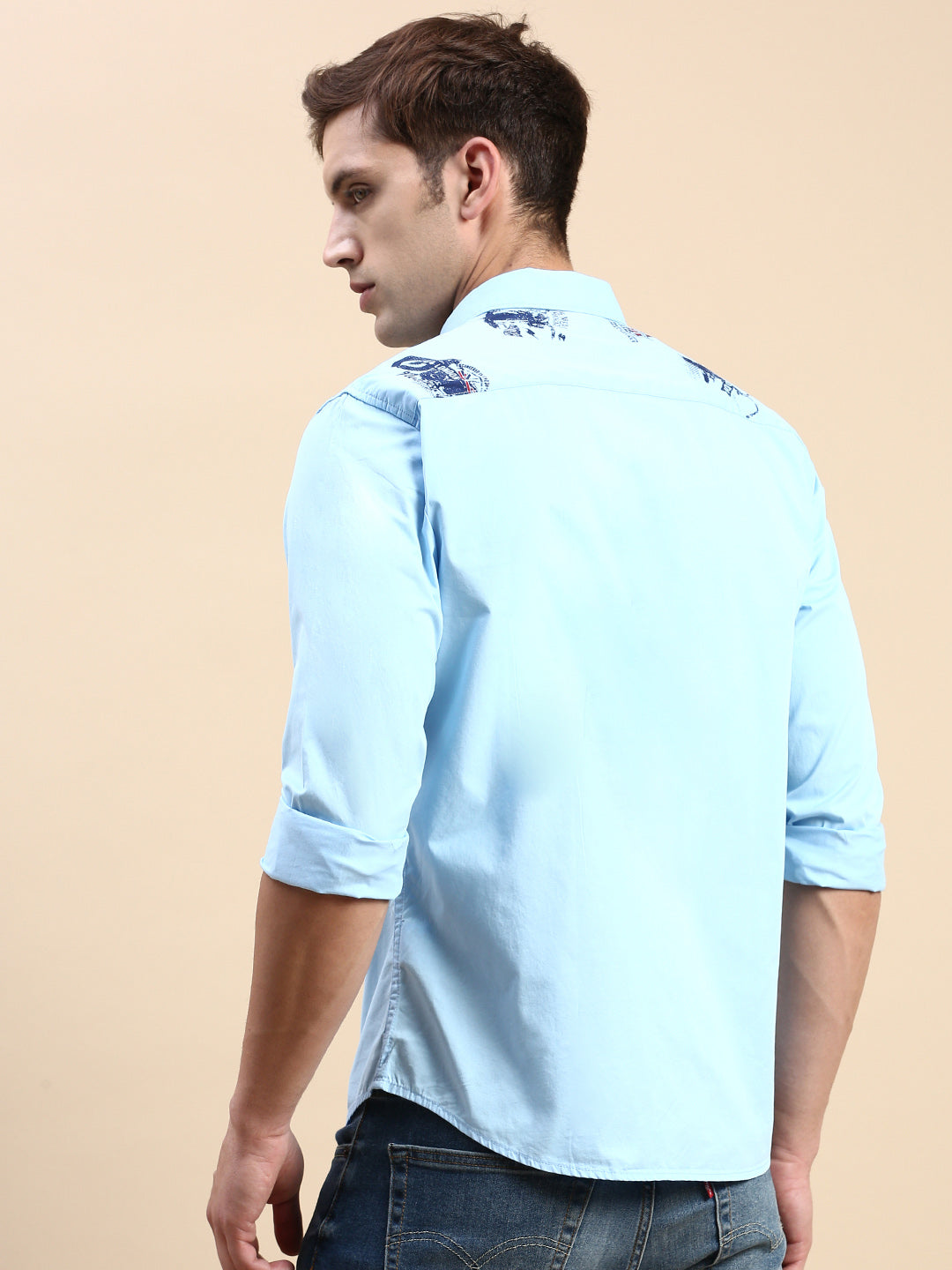 Men Blue Printed Casual Shirt