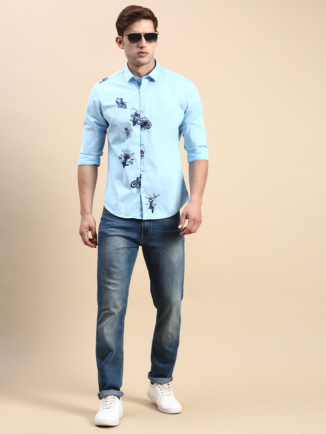 Men Blue Printed Casual Shirt