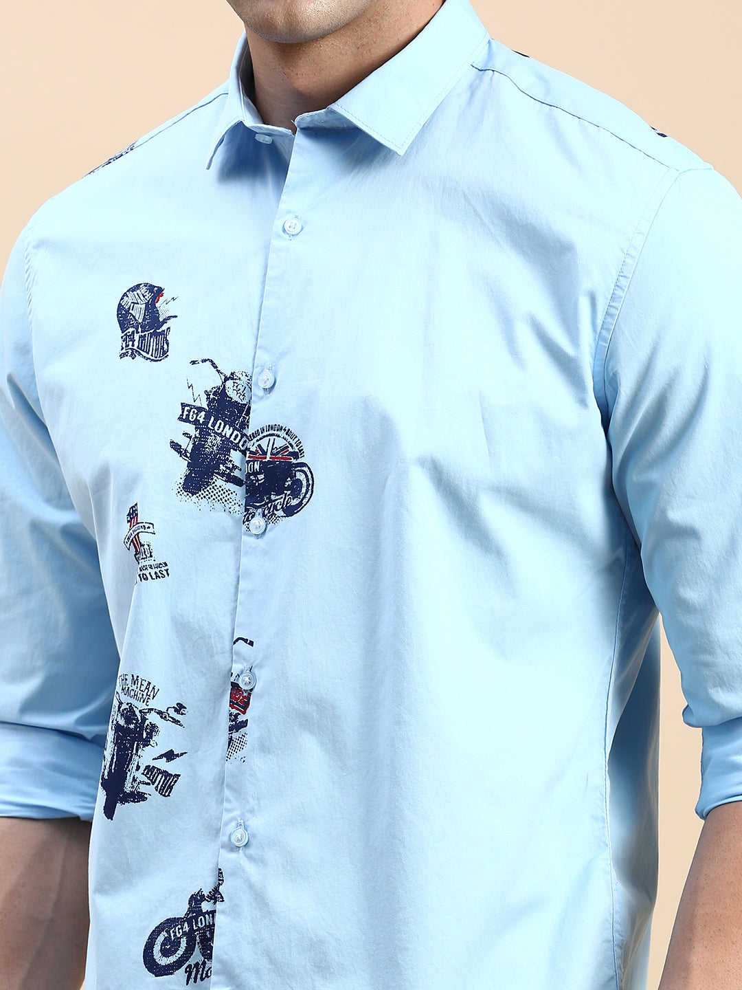 Men Blue Printed Casual Shirt