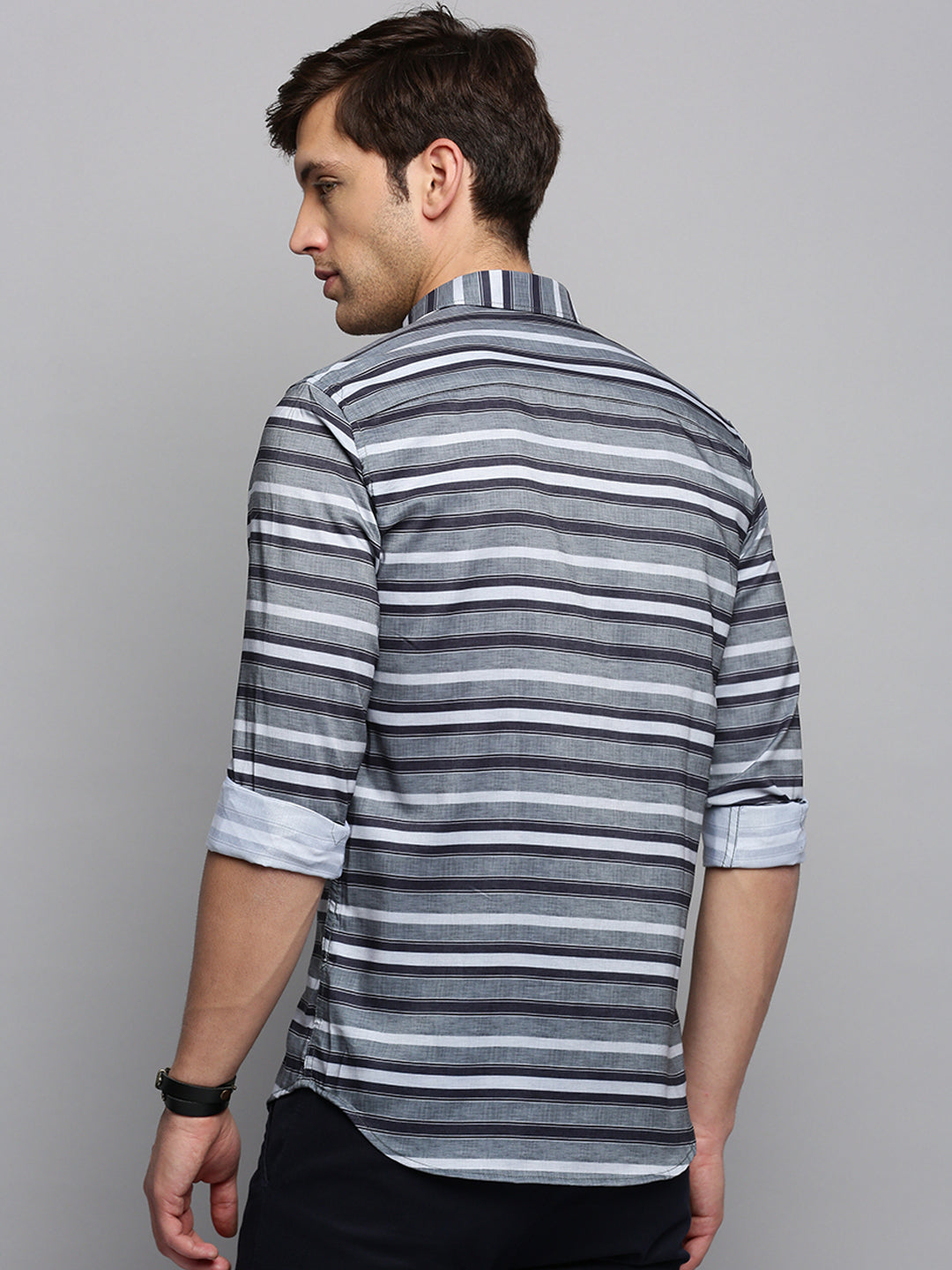 Men Grey Striped Casual Shirt