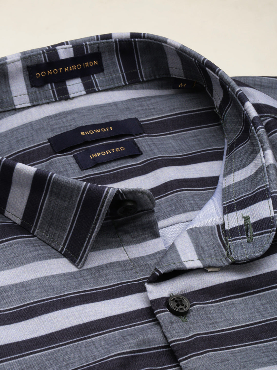 Men Grey Striped Casual Shirt