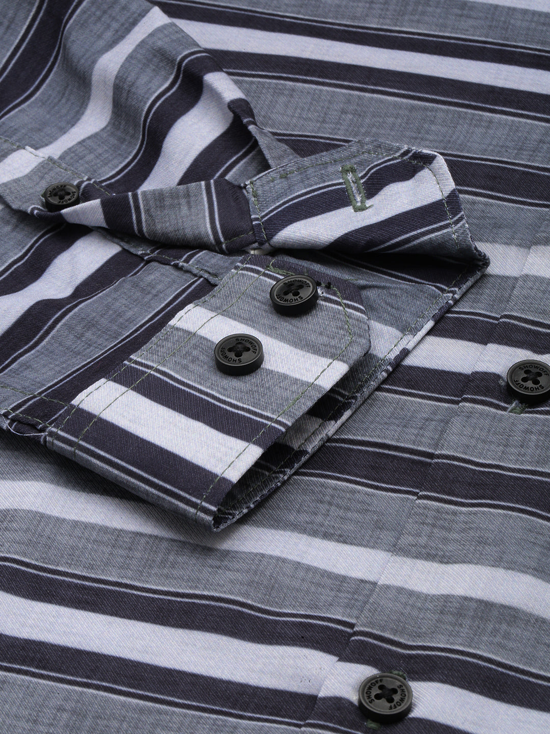 Men Grey Striped Casual Shirt