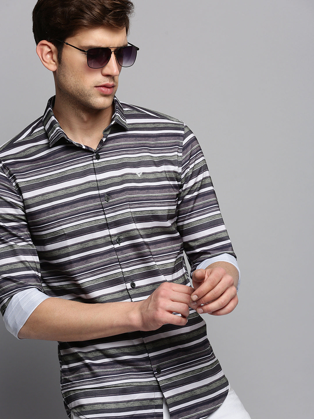 Men Green Striped Casual Shirt