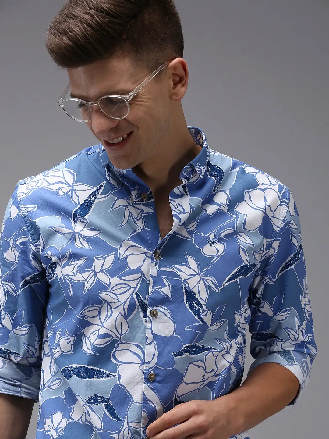 Men's Blue Printed Casual Shirt