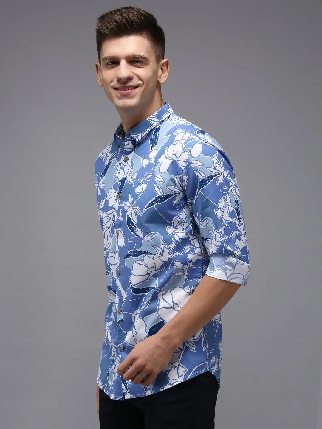 Men's Blue Printed Casual Shirt