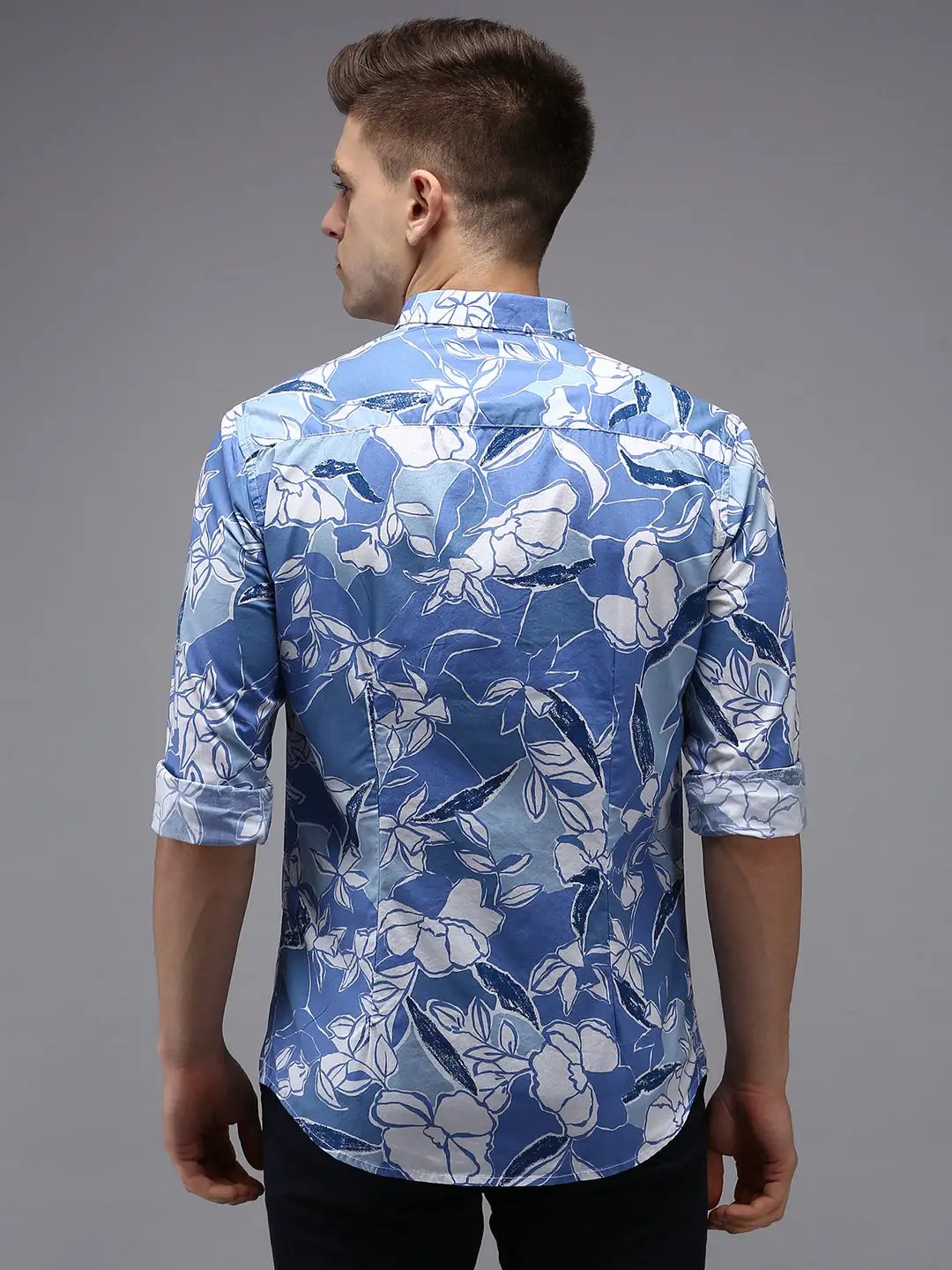 Men's Blue Printed Casual Shirt