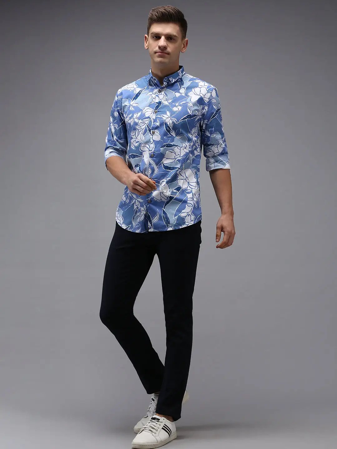 Men's Blue Printed Casual Shirt