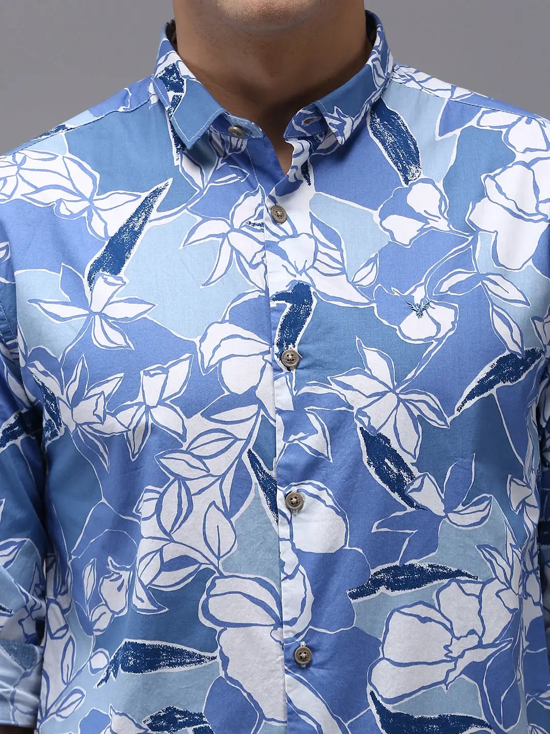 Men's Blue Printed Casual Shirt